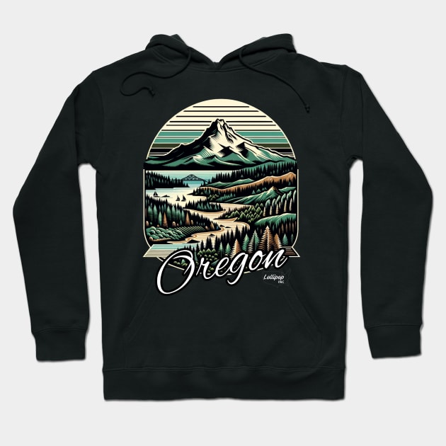 Oregon's Untamed: Forests, Mountains, Coastline - American Vintage Retro style USA State Hoodie by LollipopINC